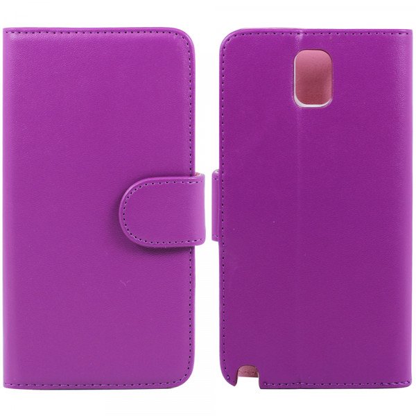 Wholesale Note 3 Simple Leather Wallet Case with Stand (Purple)